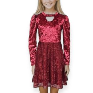 Red velvet dress with rhinestones