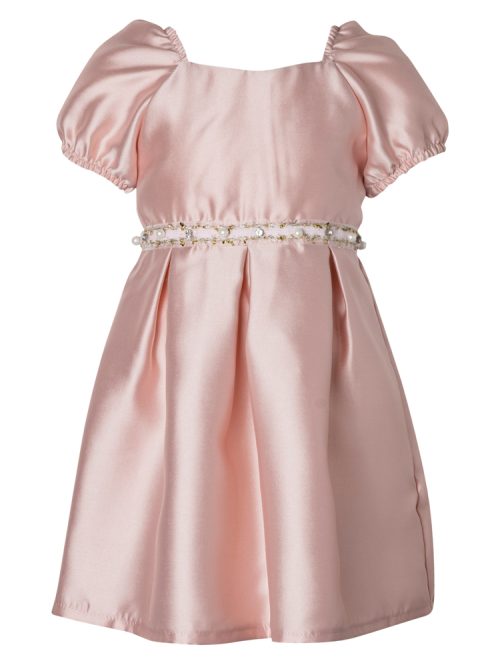 Φόρεμα κοριτσιών ροζ σατινέ κοντομάνικο