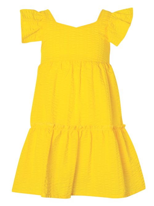 Φόρεμα γκοφρέ κίτρινο αμάνικο