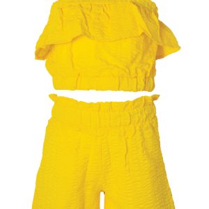 Σετ κοριτσιών γκοφρέ κίτρινο με σορτς και μπουστάκι