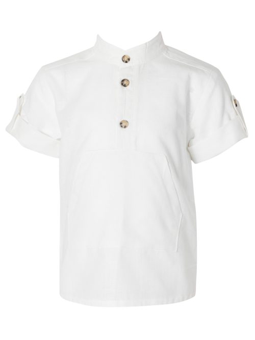 White short sleeve shirt for boys with mao collar