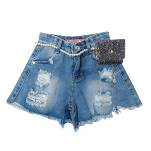 Denim shorts with rips and a pouch