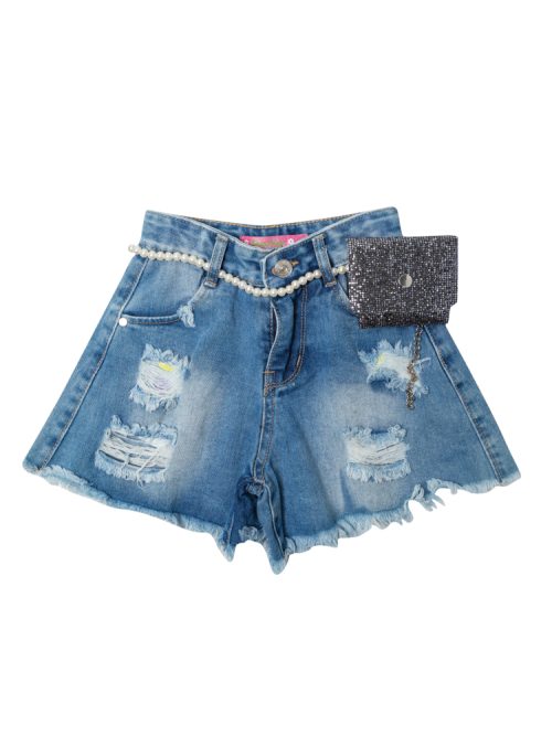 Denim shorts with rips and a pouch