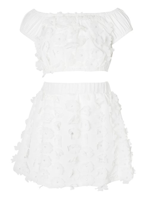 Girls' white top and skirt set