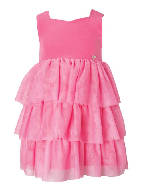 Φόρεμα αμάνικο ροζ με τούλινα φρου φρου