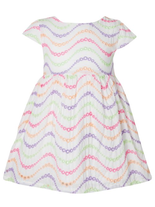 White dress with colorful zig zags