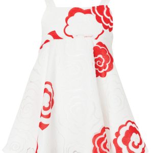 White dress with red roses